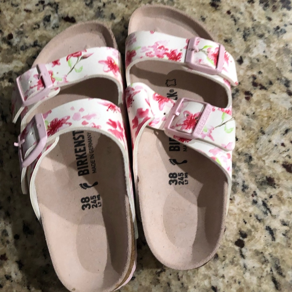 Birkenstock Pink & White Floral Double-Buckle Sandals - Picture 2 of 3